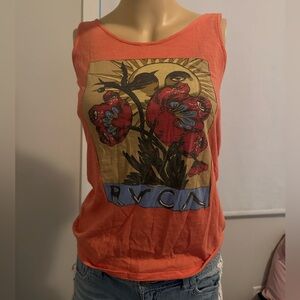 RVCA Orange Tank Top with Floral Graphic
